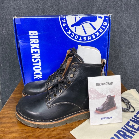 Birkenstock Birmingham Lace Mid Black Leather Ankle Boots Mens US 12 EU 45 NIB - Picture 1 of 11
